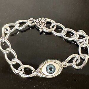 Evil Eye Protection Silver Chain Bracelet Heart Gift Charm All Seeing Greek